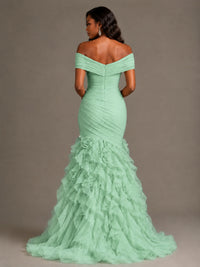 Pink Off-the-Shoulder Mermaid Prom Dress with Ruffles 3D Flowers