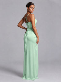 Square Neck Satin Long Prom Dress with Ruffles