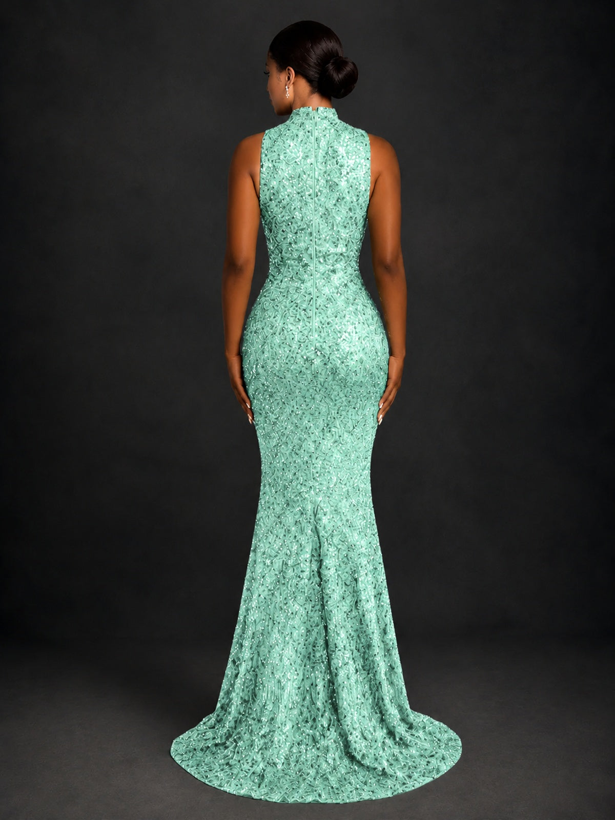Sparkly Sequin High Neck Mermaid Prom Dress