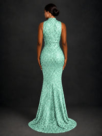 Sparkly Sequin High Neck Mermaid Prom Dress