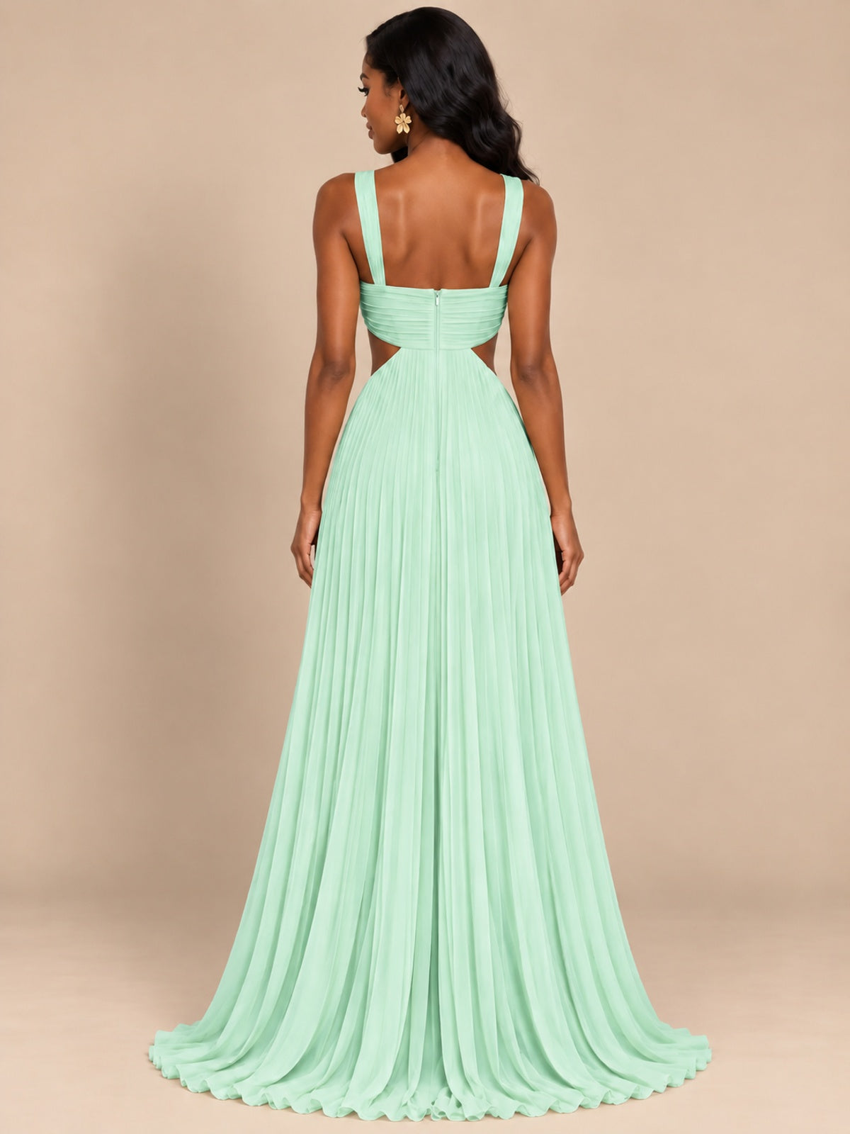 Butter Yellow Pleated Cutout Maxi Dress