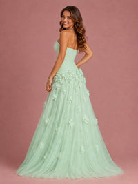 Blush Pink Strapless Sweetheart 3D Floral Tulle Ball Gown Prom Dres