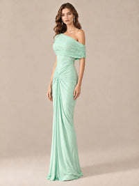 Elegant Draped Off Shoulder Ruched Mermaid Chiffon Formal Evening Gown