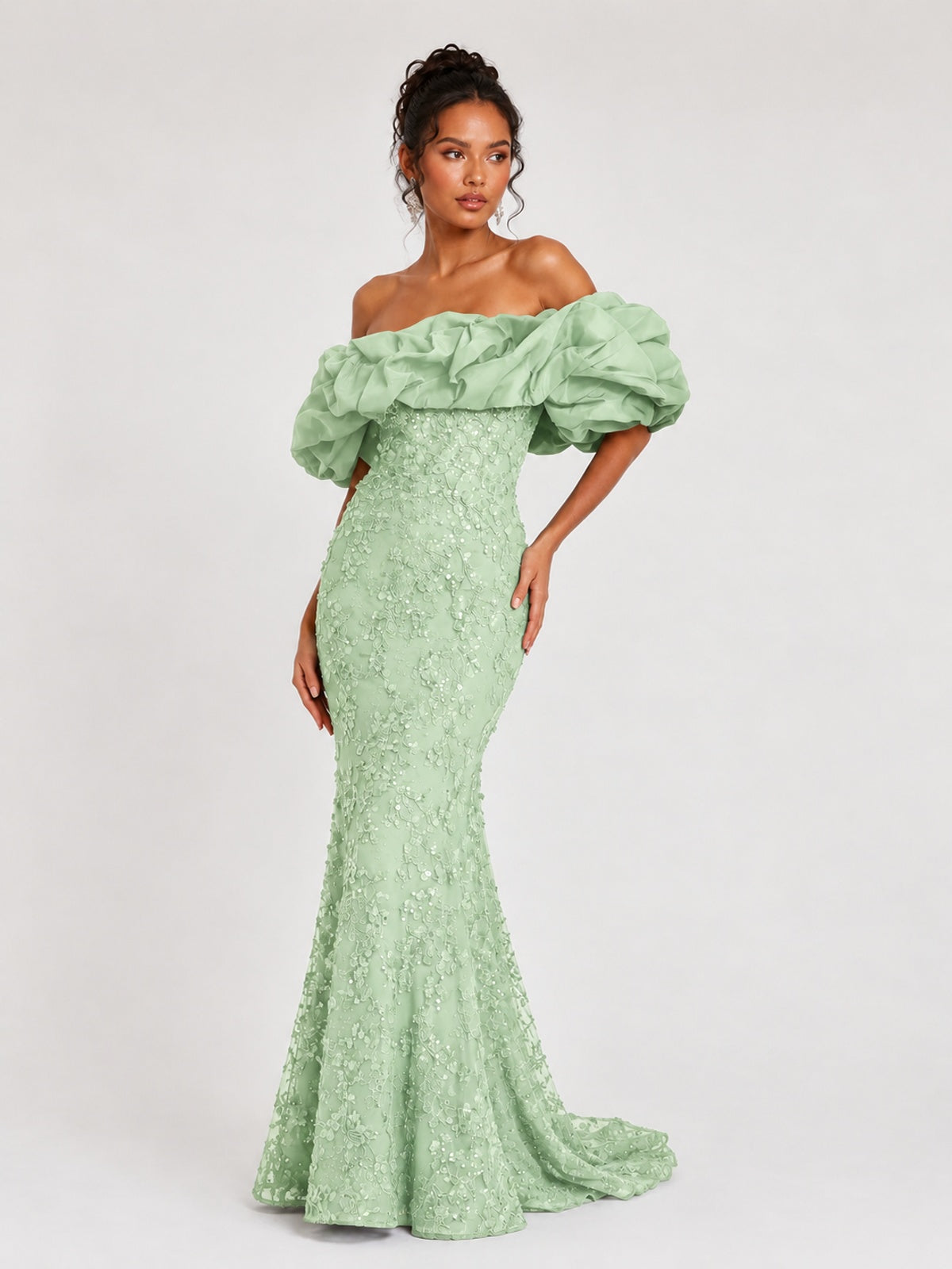 Sequin Off-Shoulder Ruffle Mermaid Prom Dress