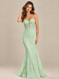 Strapless Corset Mermaid Prom Dress with Floral Lace Appliqué