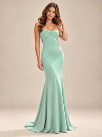 Light Blue Strapless Sweetheart Mermaid Prom Dress with Pleated Bodice