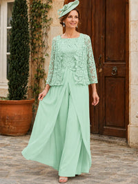 Elegant 3-Piece Chiffon Mother of the Bride Pantsuit with Floral Applique Jacket