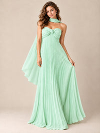 Sweetheart Neckline Pleated Prom Dress Strapless A-line Formal Dress with Flowy Scarf