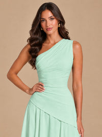 One Shoulder Prom Dress A-line Ruched Women Wedding Formal Gowns
