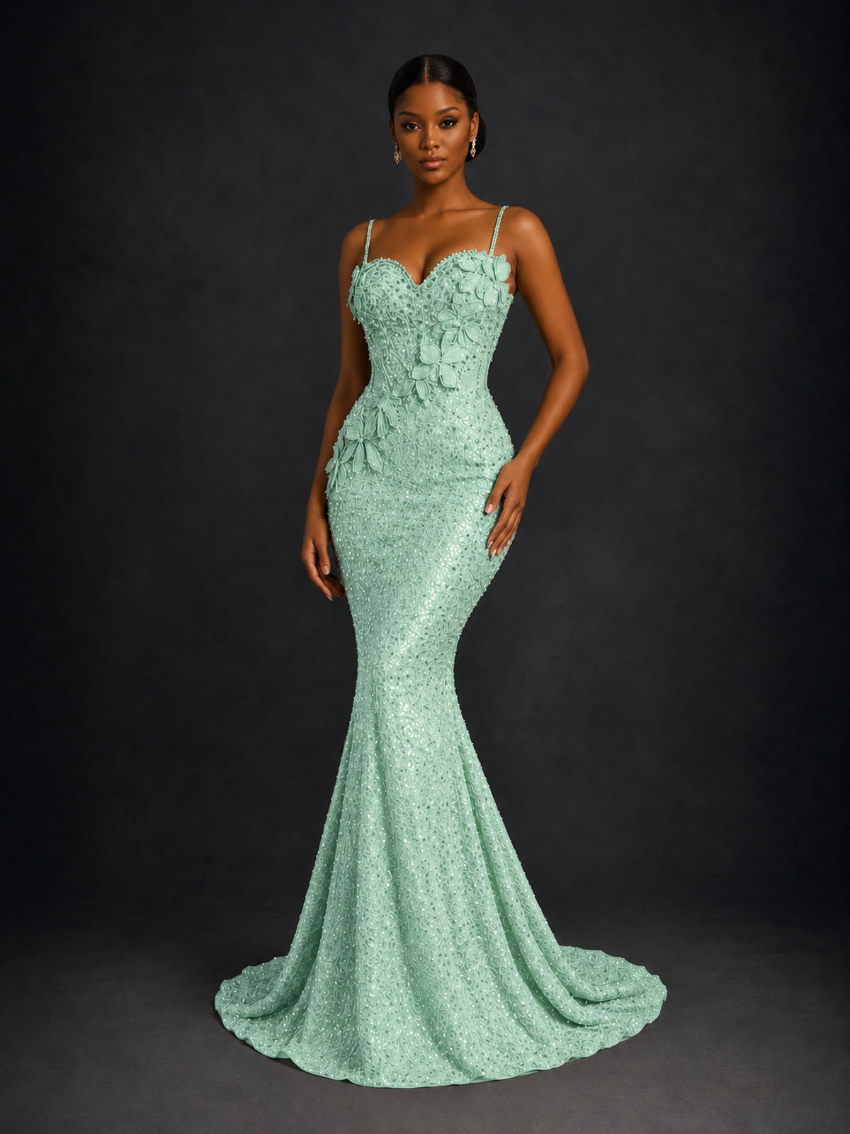 Sequin Mermaid Prom Dress with Floral Applique