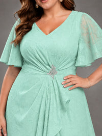 Jacquard Chiffon A-Line V-Neck High-Low Mother of the Bride Dress