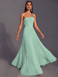 Strapless A-line Long Pleated Satin Prom Dress