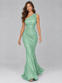 Sequin Mermaid One Shoulder Prom Dress Long formal Gown