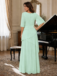 Asymmetric Draped Chiffon Mother of the Bride Dress with Flutter Sleeves