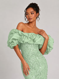 Sequin Off-Shoulder Ruffle Mermaid Prom Dress
