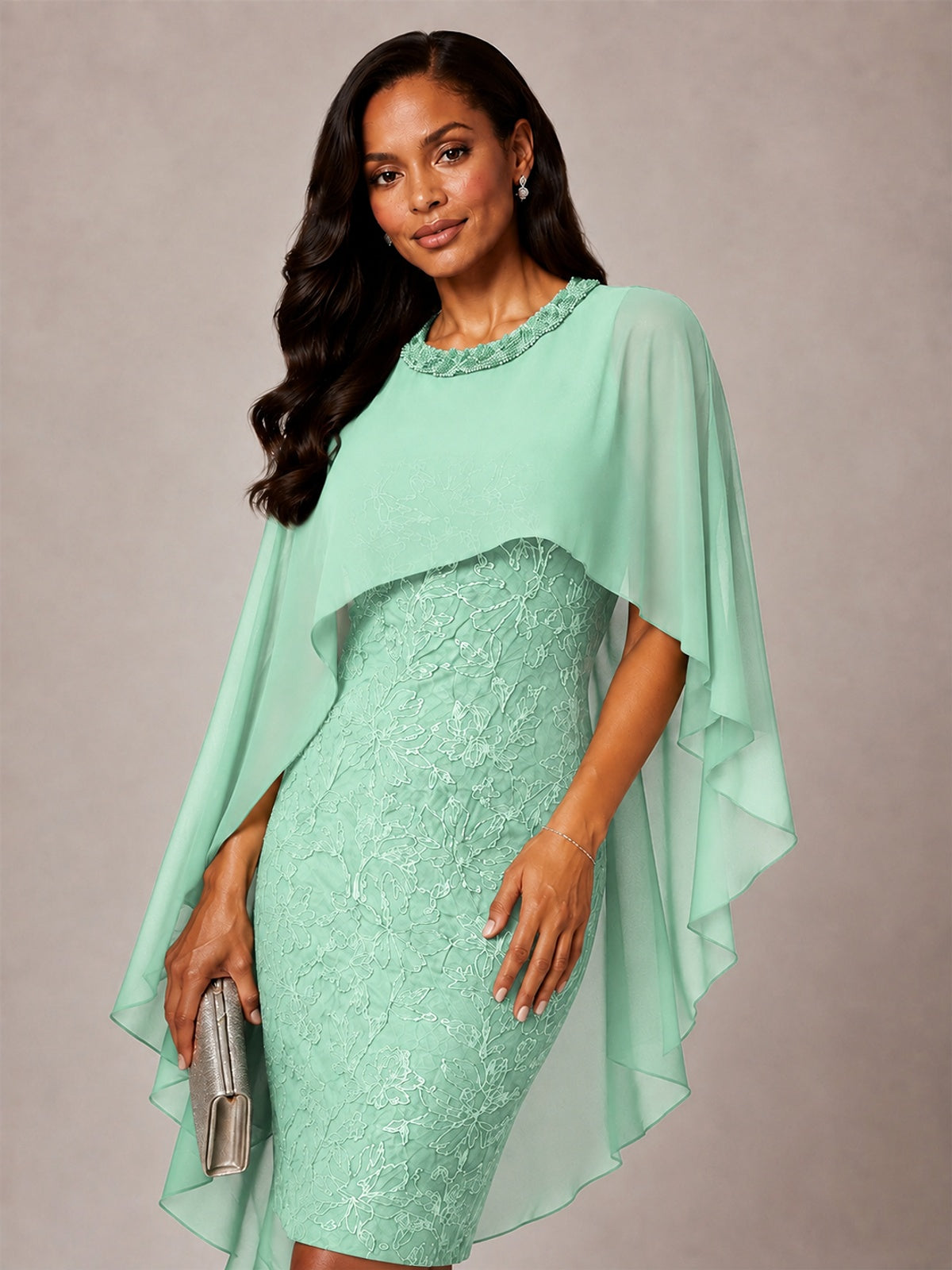 Floral Sheath Mother of the Bride Dress with Cape Overlay