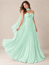 Sweetheart Neckline Pleated Prom Dress Strapless A-line Formal Dress with Flowy Scarf