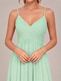 V-Neck Pleated Chiffon Long Bridesmaid Dress with Slit
