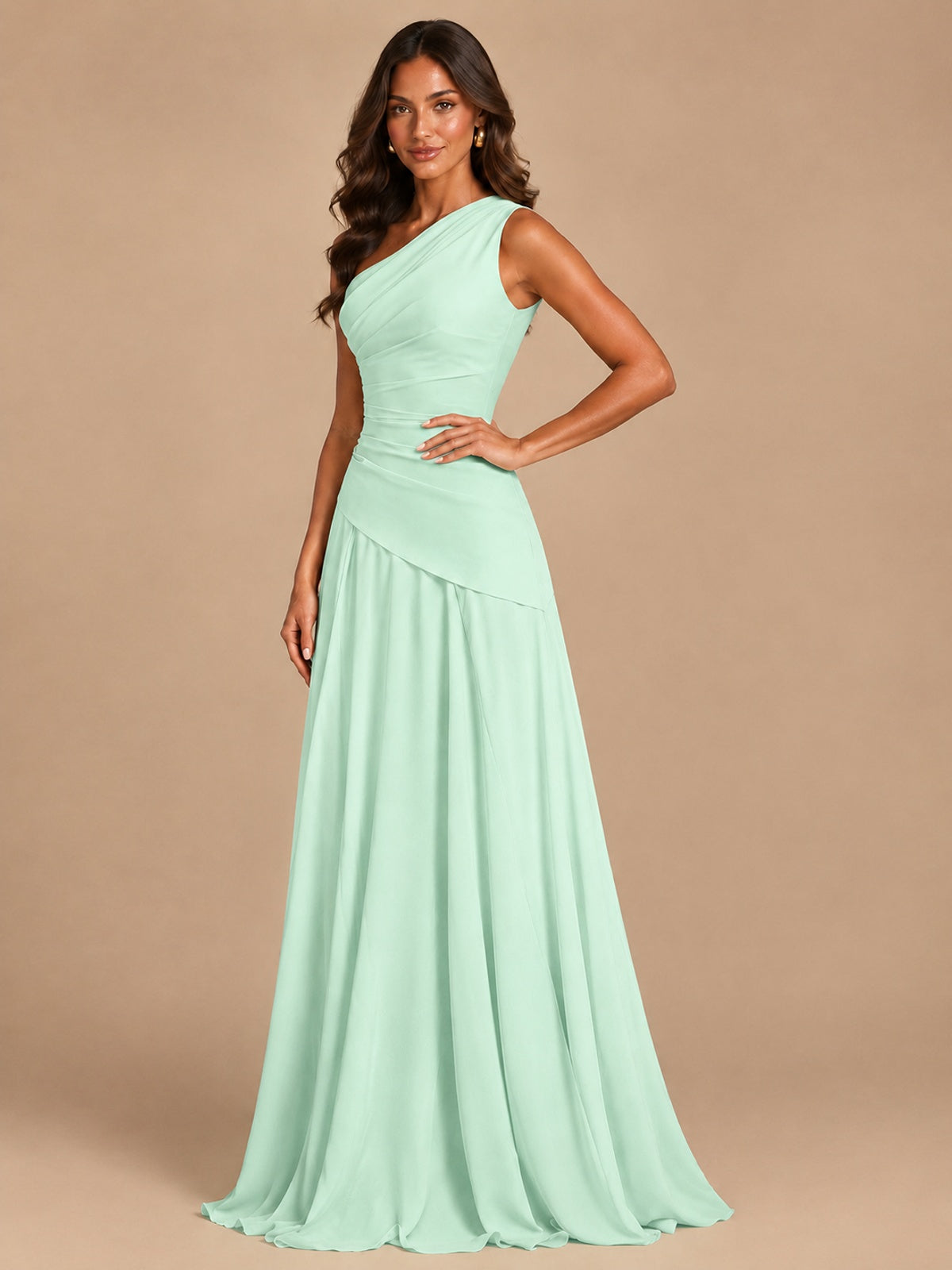 One Shoulder Prom Dress A-line Ruched Women Wedding Formal Gowns