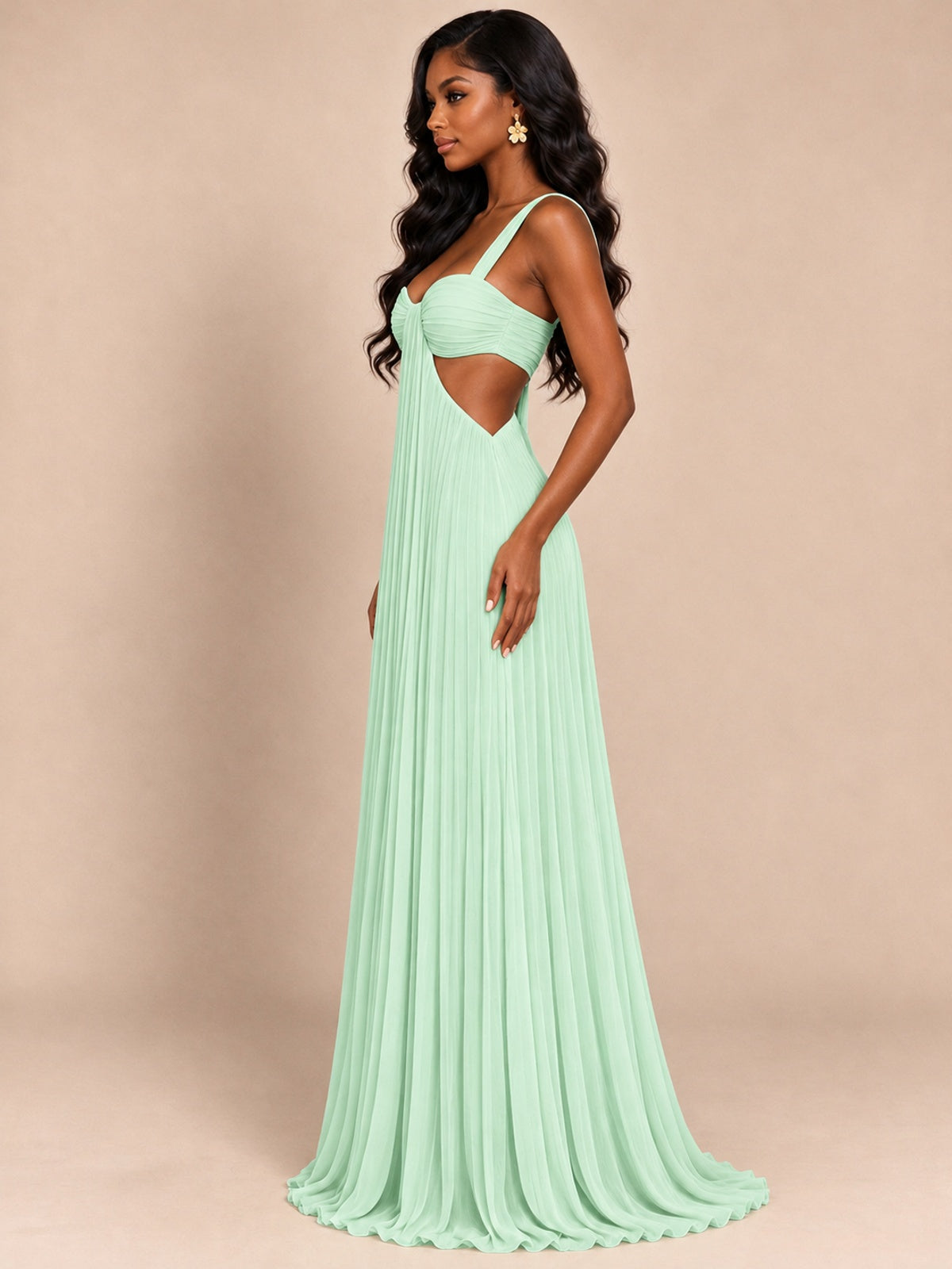 Butter Yellow Pleated Cutout Maxi Dress
