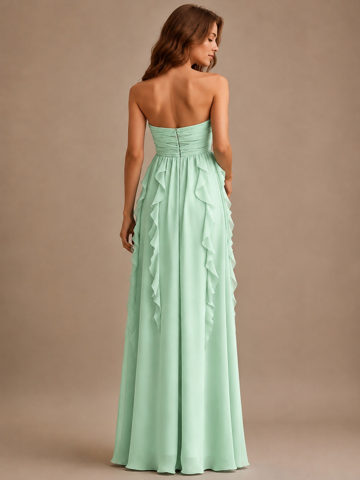 Srapless Sweetheart Chiffon Prom Dress Ruffle Formal Evening Gown