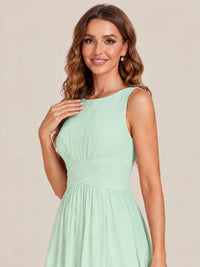 A-line Sleeveless Rucehd Chiffon Bridesmaid Dress with High Slit