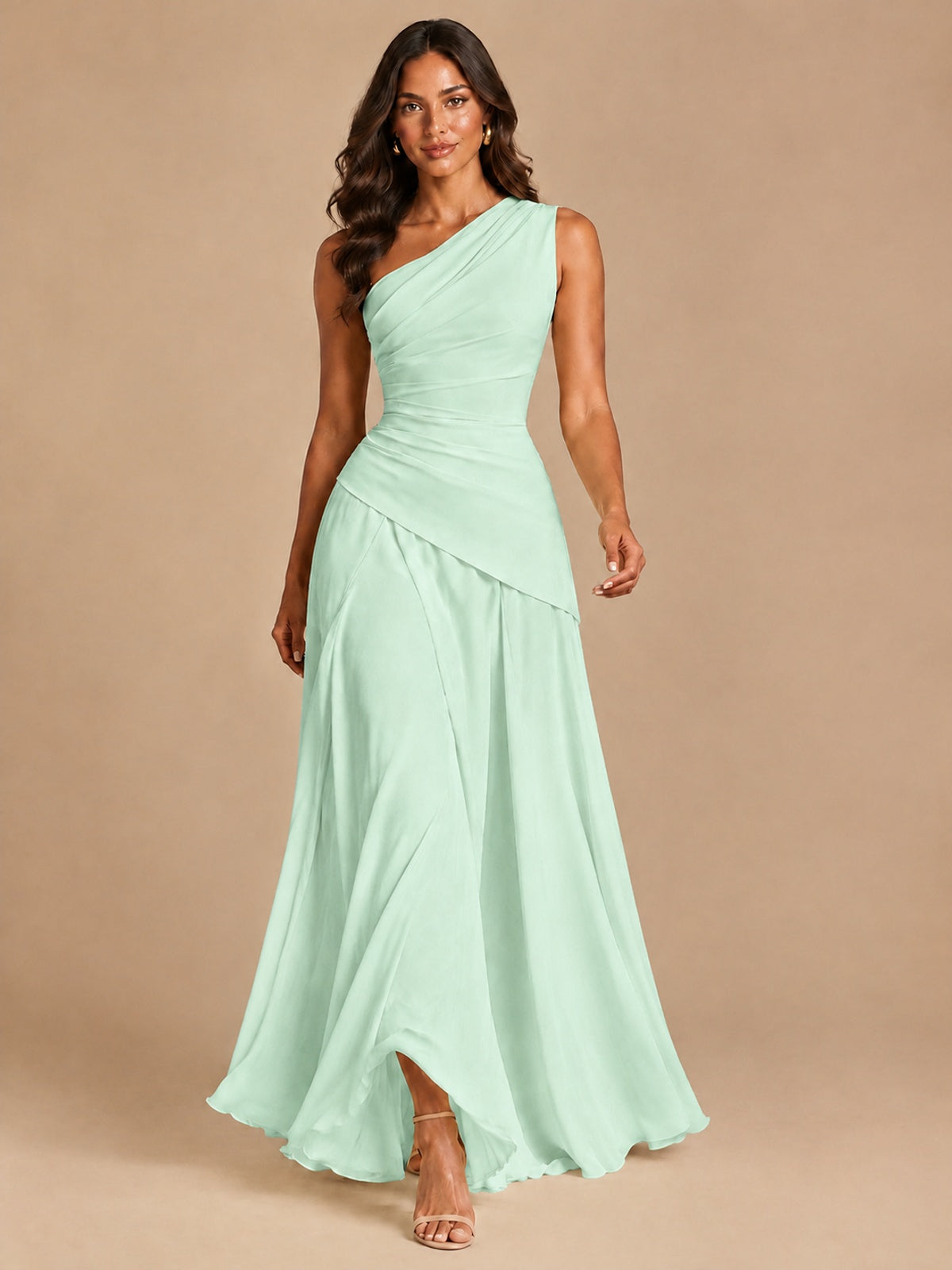 One Shoulder Prom Dress A-line Ruched Women Wedding Formal Gowns