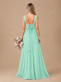 Pleated Chiffon V Neck Wedding Bridesmaid Dresses Floor Length with Slit