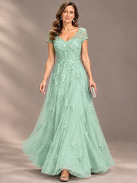 Lace Appliques A-line Mother of The Bride Dresses with Short Sleeves