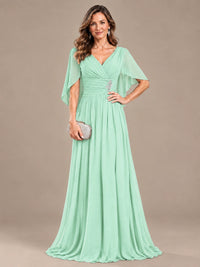 Ruched V Neck Mother of The Bride Dresses with Shawls Appliques and Cap Sleeves
