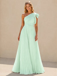 One Shoulder Pleated Chiffon A-Line Floor-Length Bridesmaid Dress