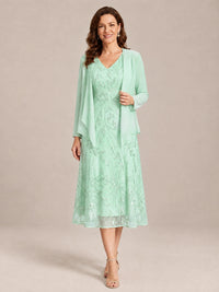Mint Green-2 Piece Lace Appliques Chiffon Mother of The Bride Dress with Sequin