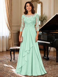 A-Line Chiffon Mother of the Bride Dress with Floral Applique 3/4 Sleeves
