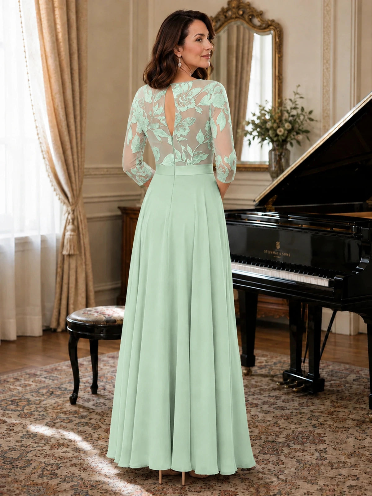 Lace Applique Wide-Leg Chiffon Mother of the Bride Jumpsuit
