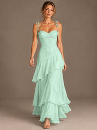 Spaghetti Strap Tiered Ruffles Chiffon Prom Dress
