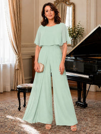 Chiffon Mother of the Bride Jumpsuit with Layered Cape Sleeves