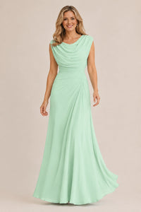 Cowl Neck Ruched Chiffon Mother of the Bride Dress