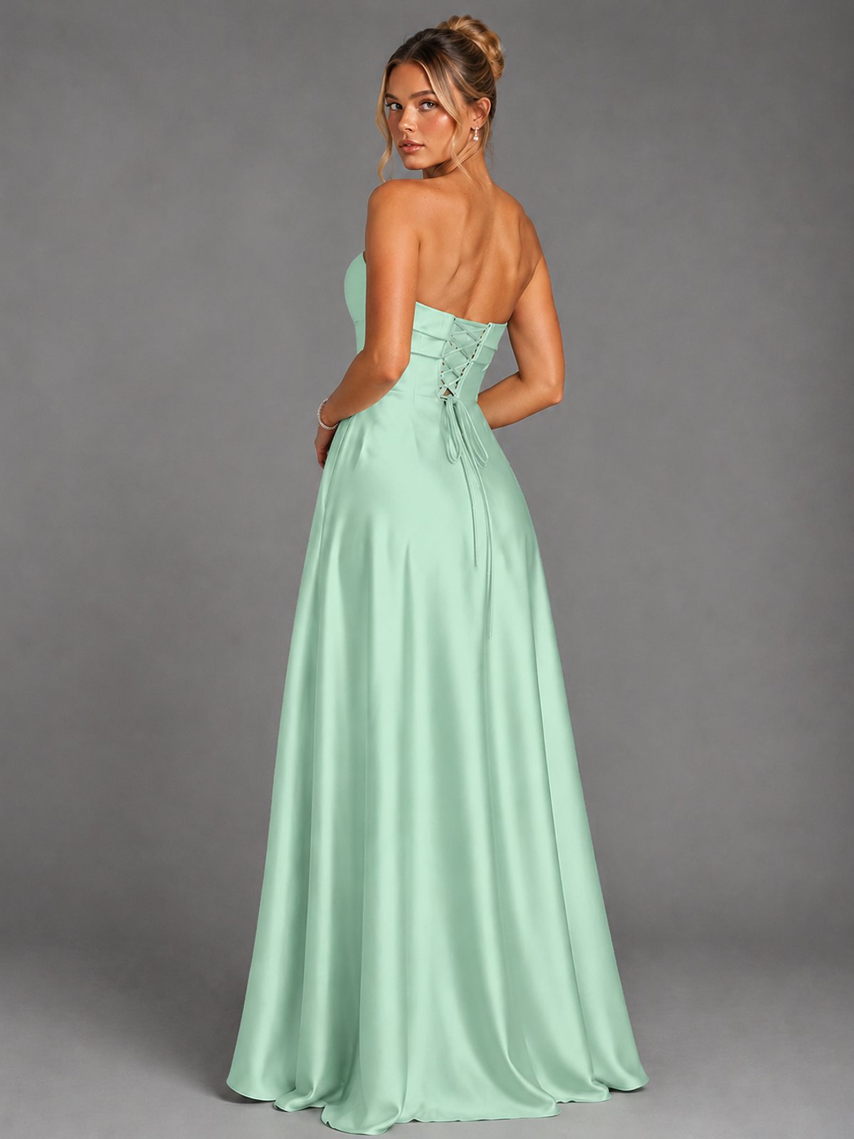 Sweetheart Neck Strapless Satin A-Line Prom Dress