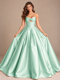Pink Strapless Corset Satin Prom Derss & Ball Gown with 3D Floral