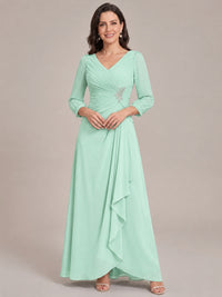 Mint Green-Long Sleeve Chiffon Beaded Mother of The Bride Dresses for Women