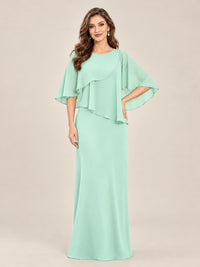 Mint Green-Chiffon 2 Piece A Line Mother of The Bride Dresses with Cape