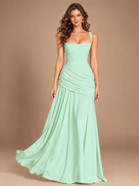 Butter Yellow Square Neck Ruched A-Line Prom Dress