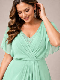 Navy Blue A-Line V-Neck Tea-Length Mother of the Bride Dress