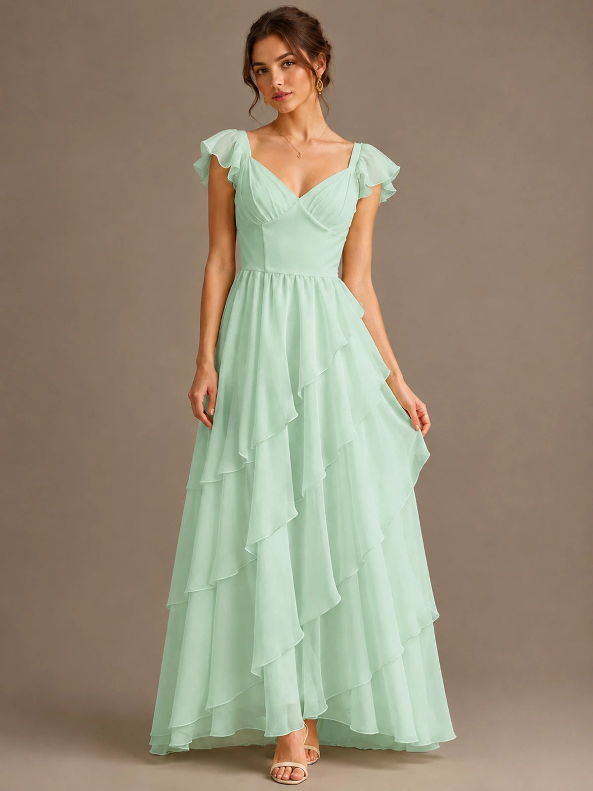 Ruffle Tiered V Neck Maxi Dress