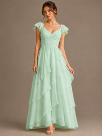 Ruffle Tiered V Neck Maxi Dress