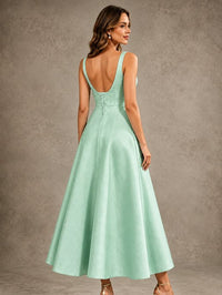 Tea-Length Satin Mother of the Bride Dress with 3D Flower Detail