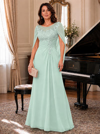 Elegant Applique Chiffon Mother of the Bride Dress with Cape Sleeves