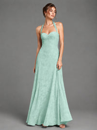 A-Line Halter Floral Chiffon Maxi Dress
