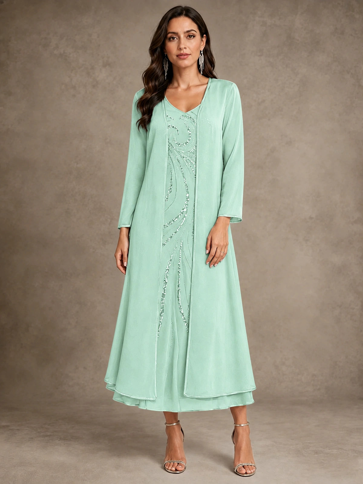 Sequin Chiffon Mother of the Bride Dress with Jacket