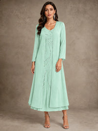 Sequin Chiffon Mother of the Bride Dress with Jacket